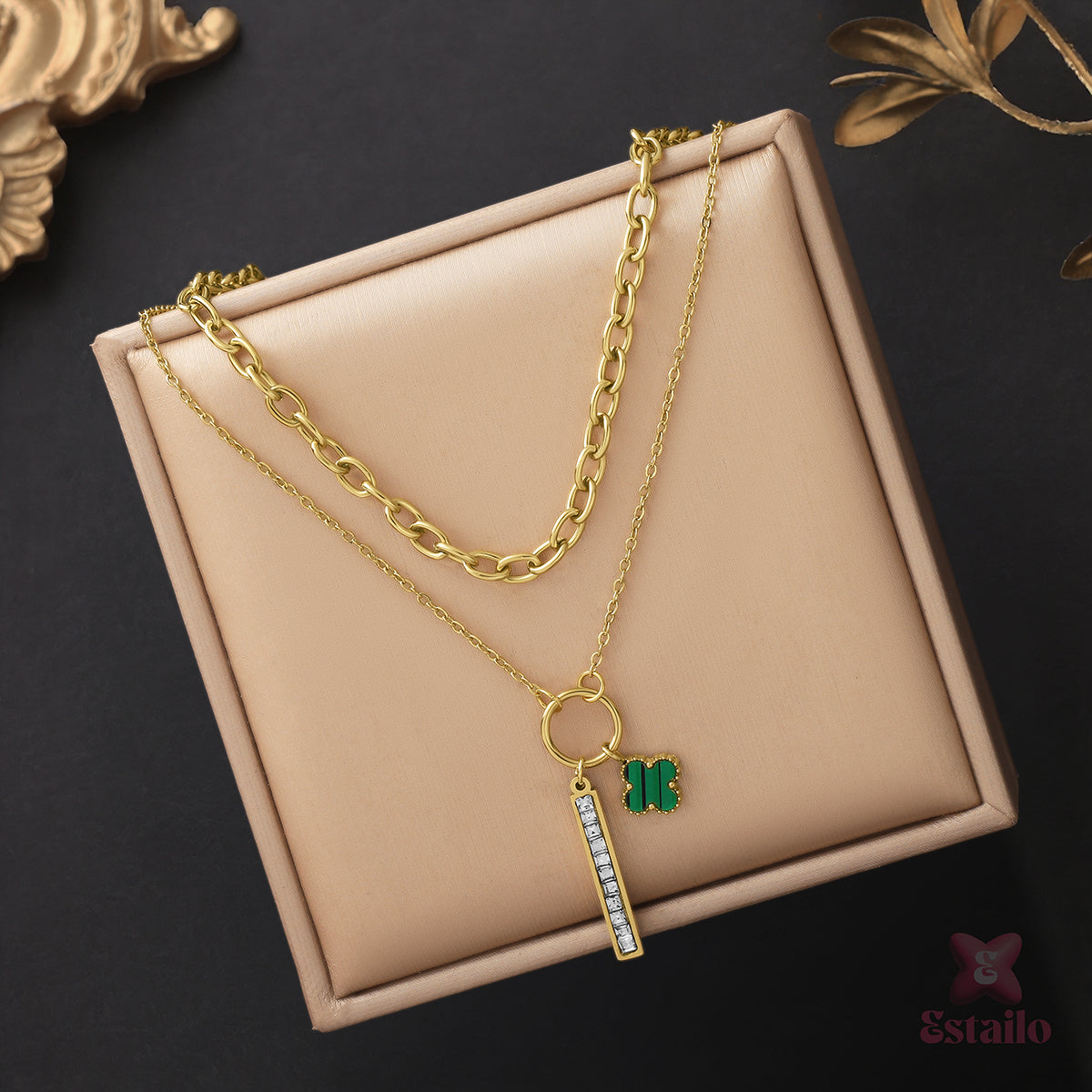 Clover & Crystal Duo Necklace