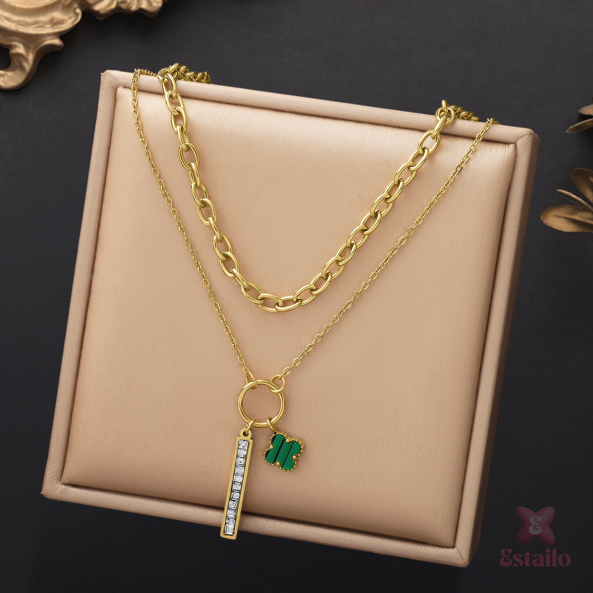 Clover & Crystal Duo Necklace