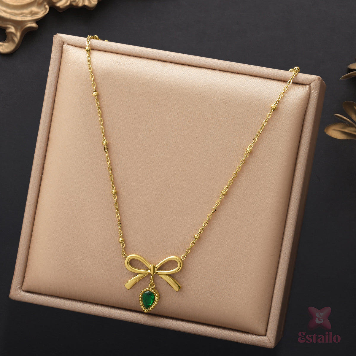 Emerald Bow Necklace