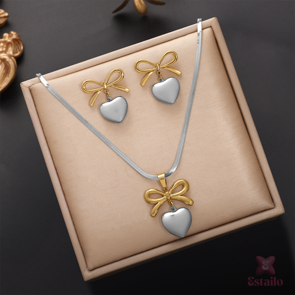Charming Bowknot Hearts Necklace Set