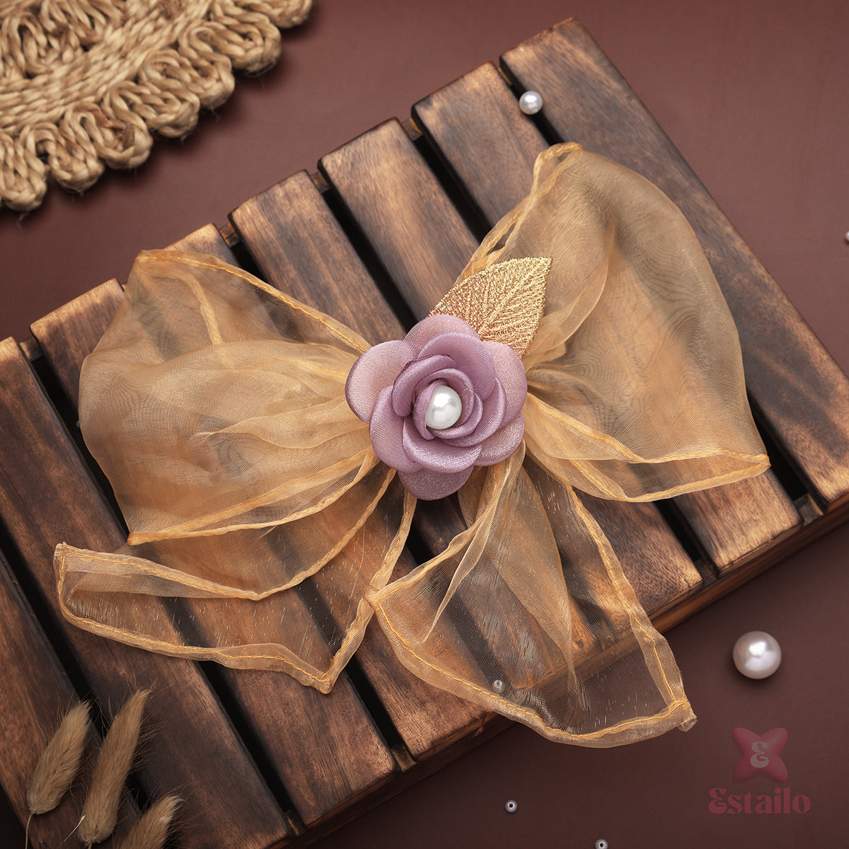 Golden Petal Organza Bow Clip