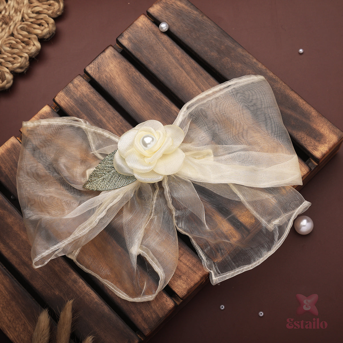 Pearl Blossom Organza Bow Clip