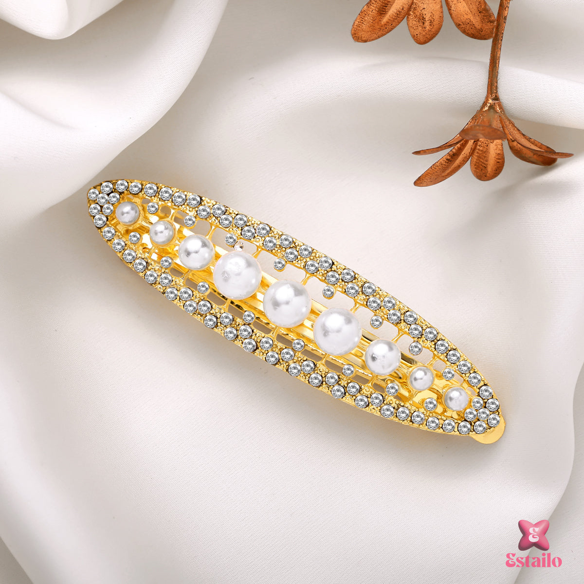 Elegant Pearl & Rhinestone Clip