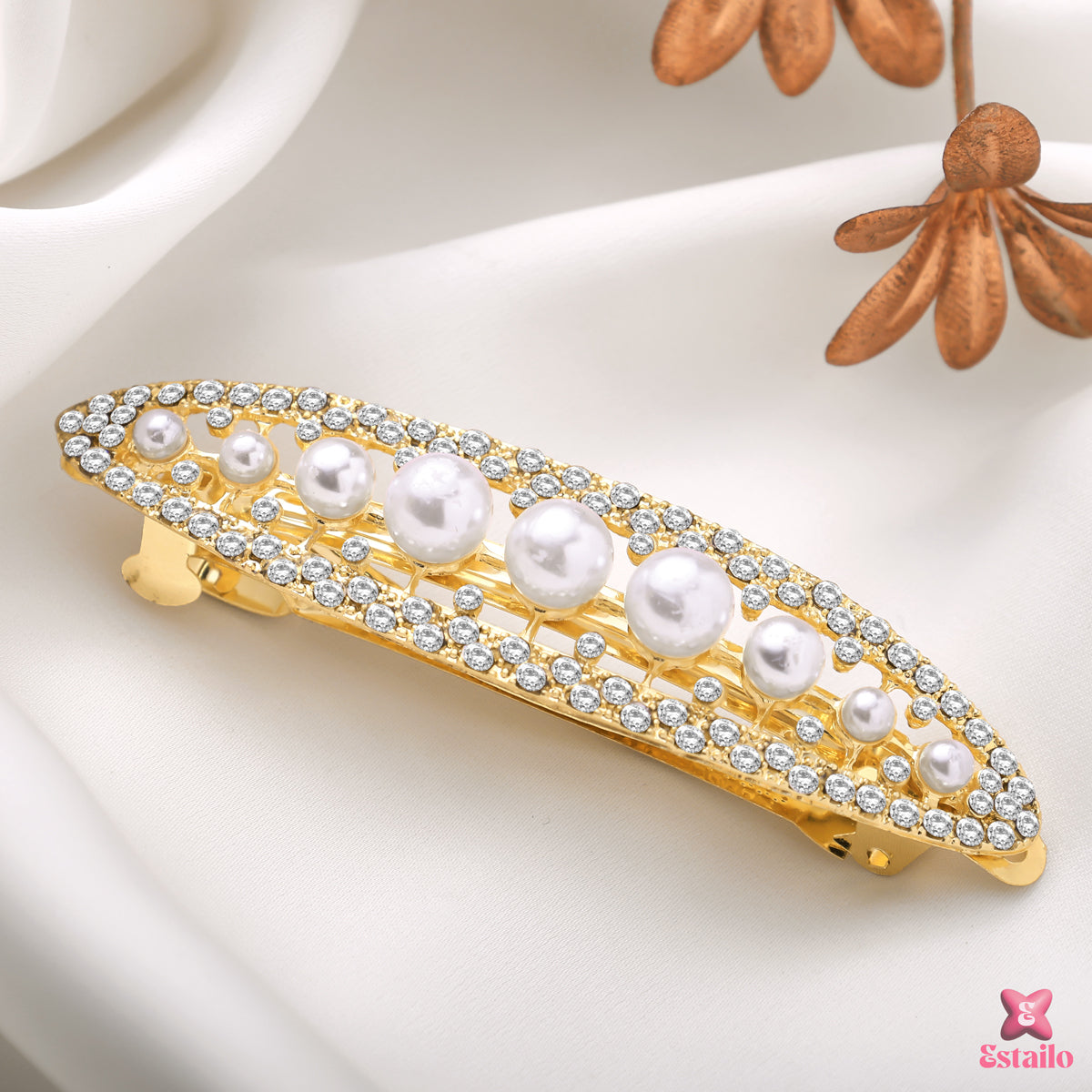 Elegant Pearl & Rhinestone Clip