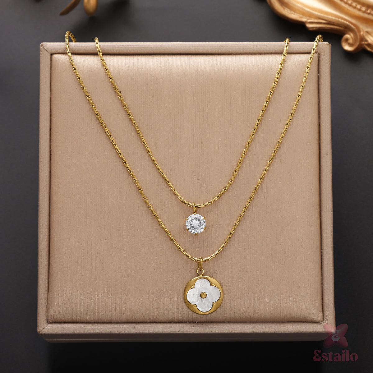 Clover & Solitaire Duo Necklace