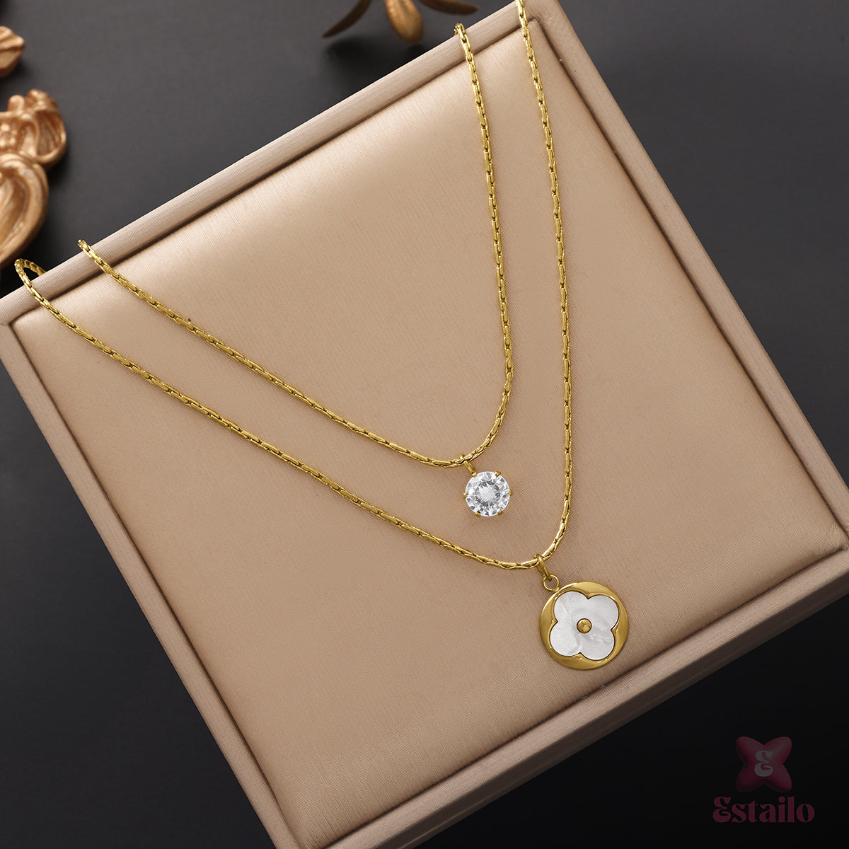 Clover & Solitaire Duo Necklace
