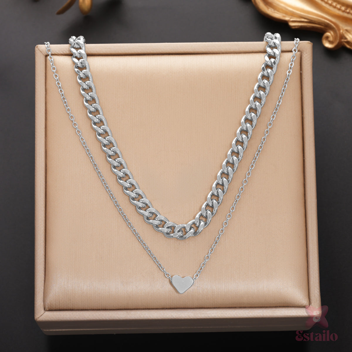 Heart & Chain Duet Necklace