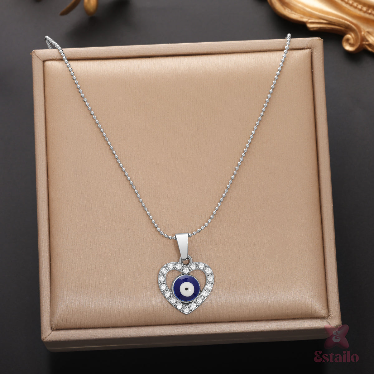 Blue Mati Heart Amulet Necklace