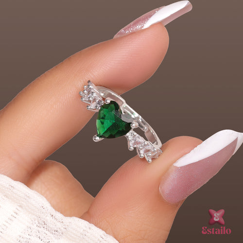 Crystal Green Heart Ring