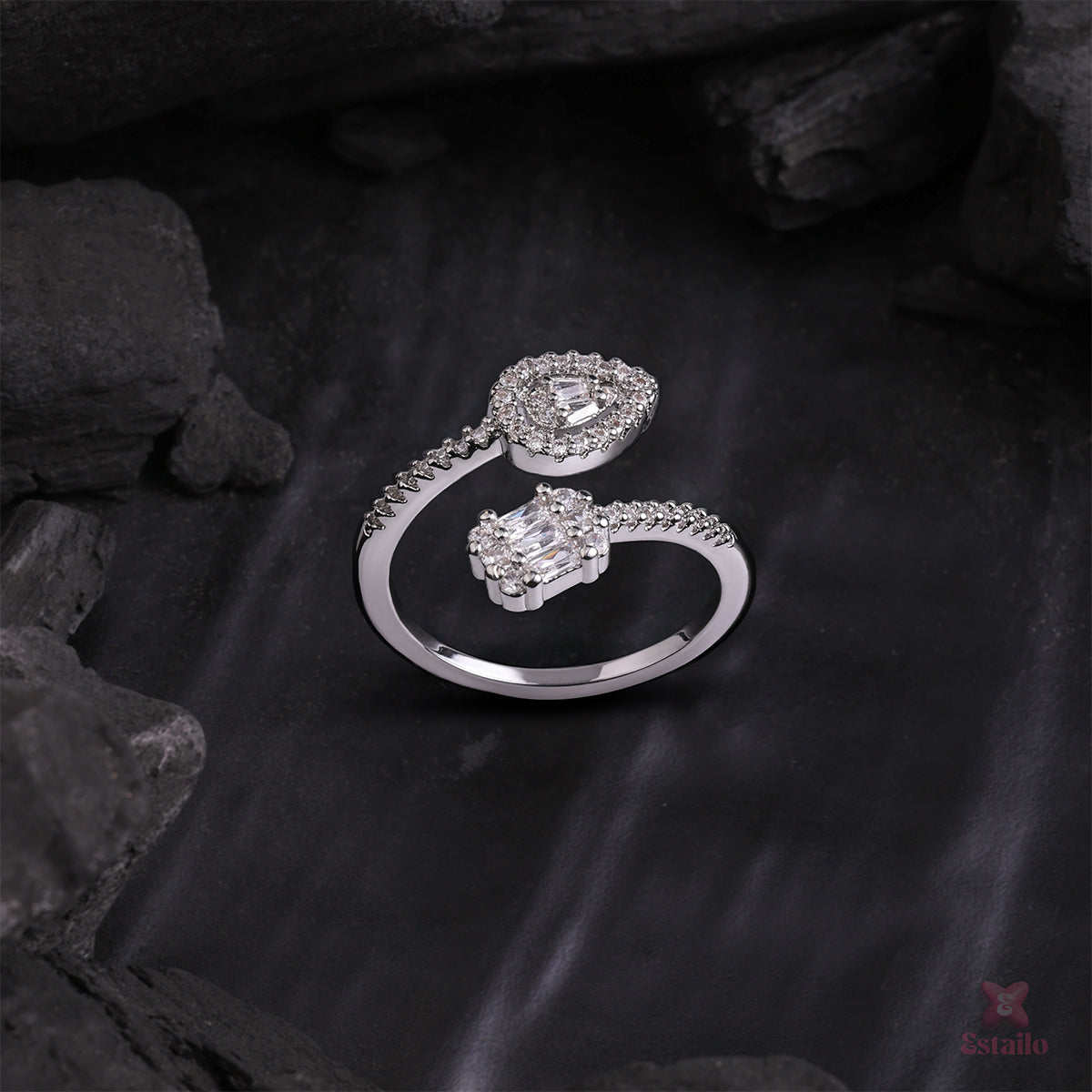 Sterling Tear & Emerald Ring