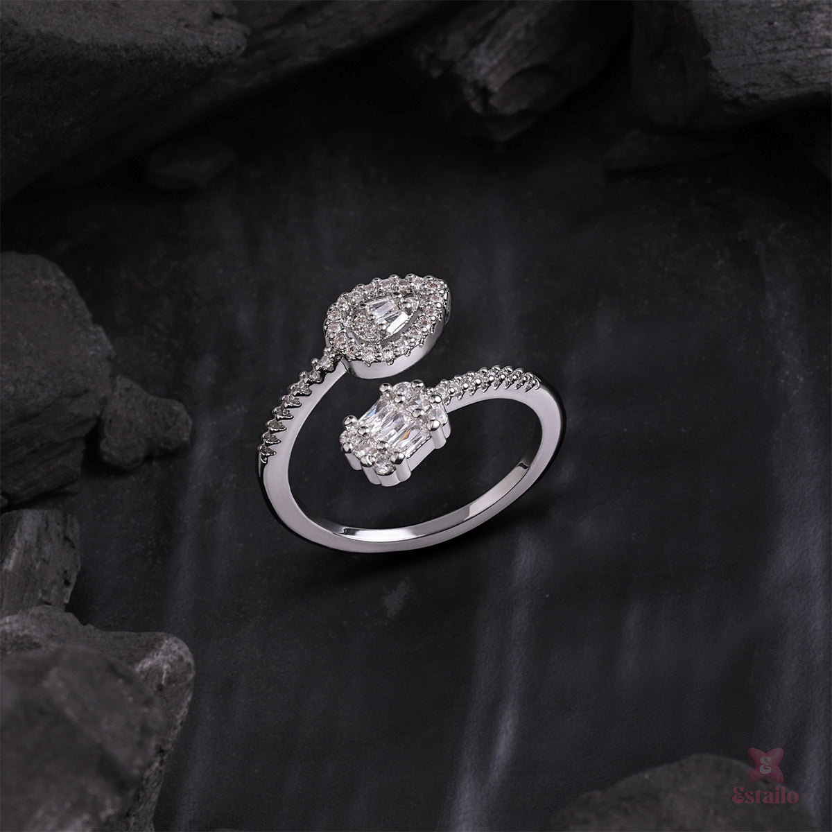 Sterling Tear & Emerald Ring