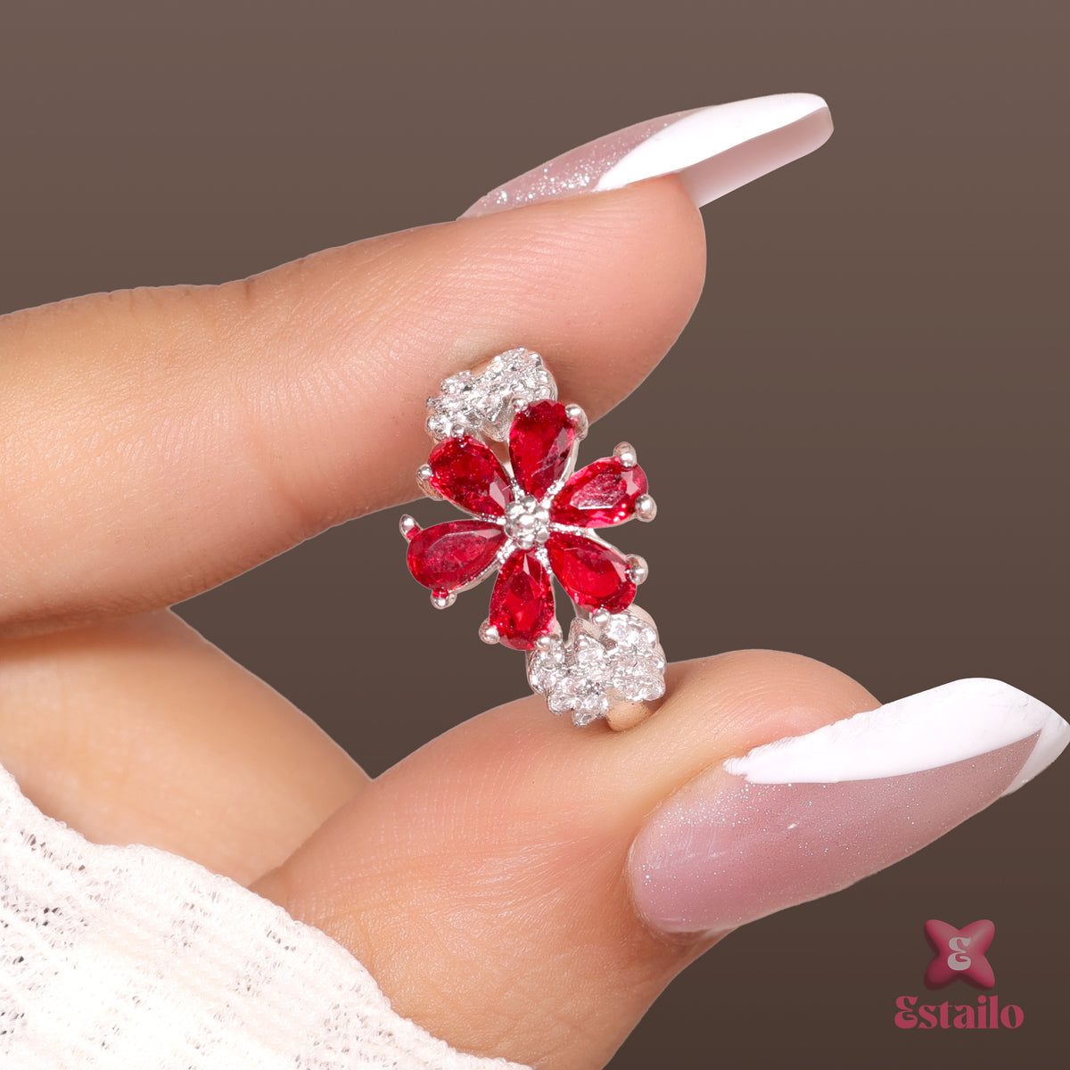 Ruby Sparkle Blossom Ring