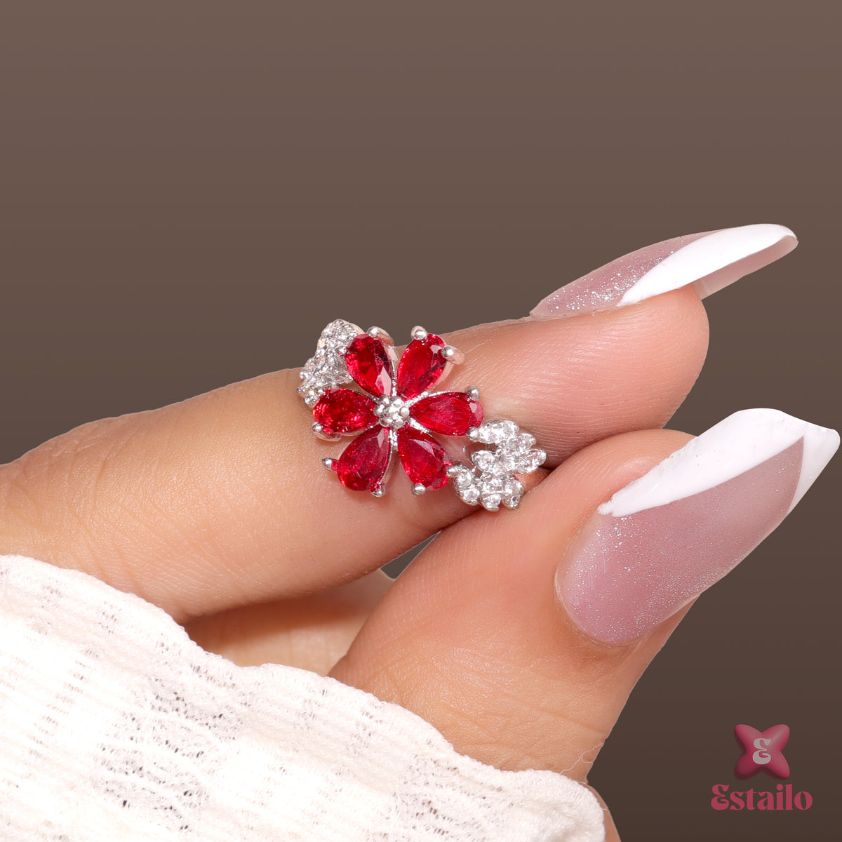 Ruby Sparkle Blossom Ring