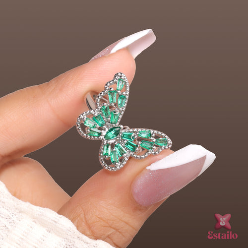Green Emerald Butterfly Ring