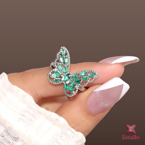 Green Emerald Butterfly Ring