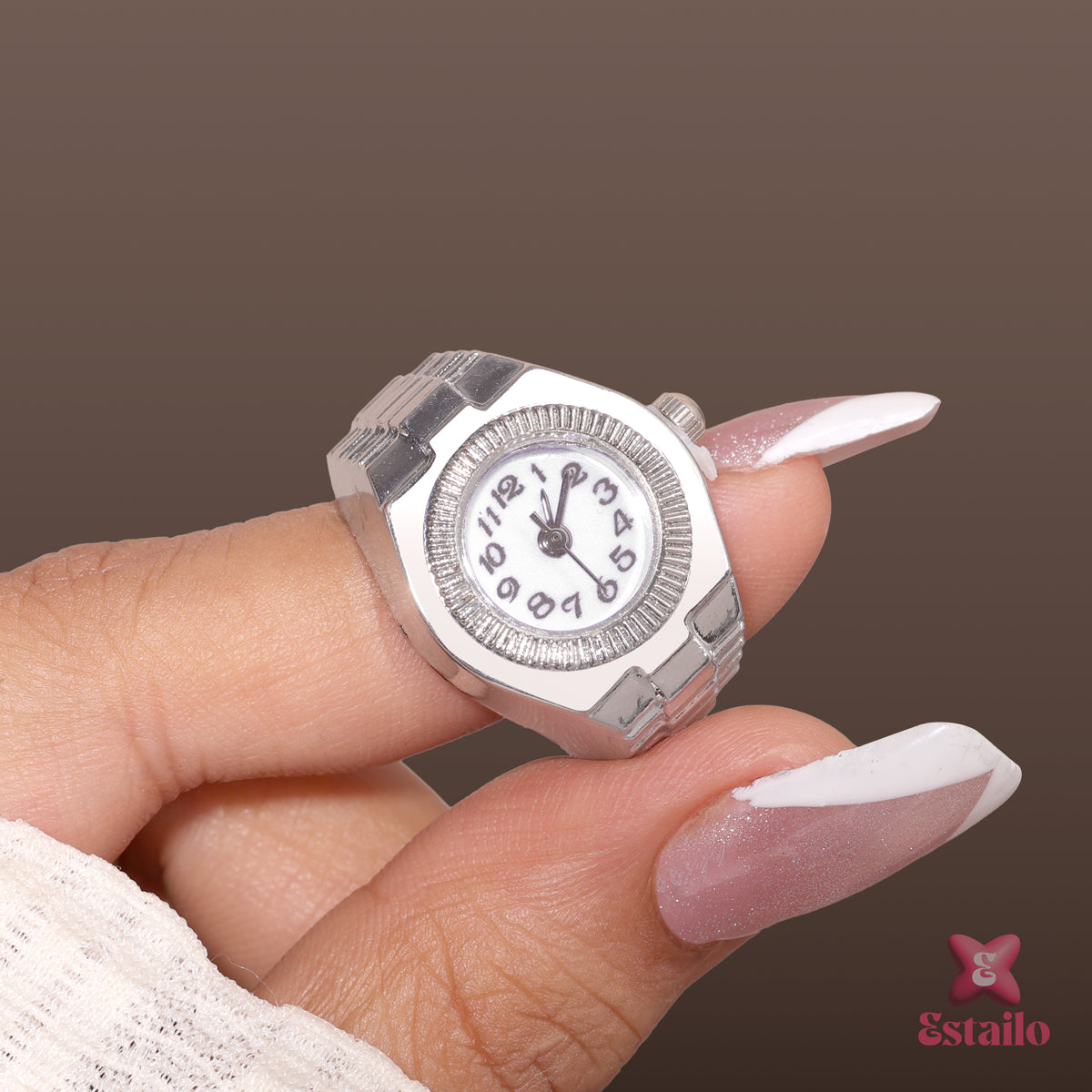 Silver Timepiece Ring