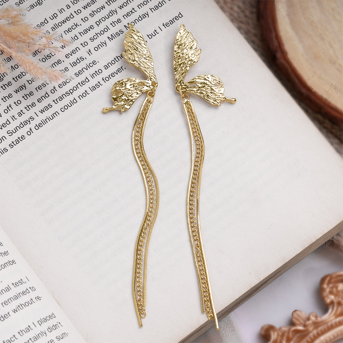 Gold Flutter Tassel Earrings