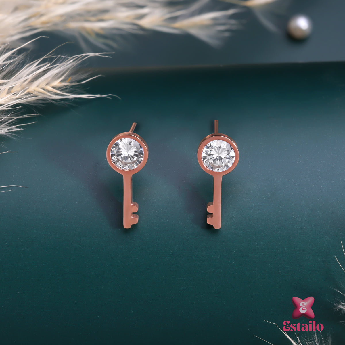 Crystal Key Studs Earring