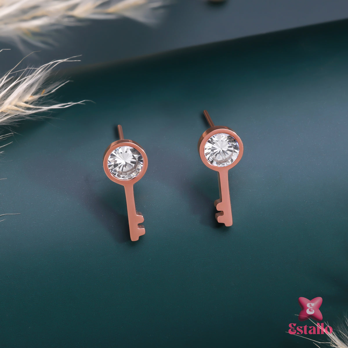 Crystal Key Studs Earring