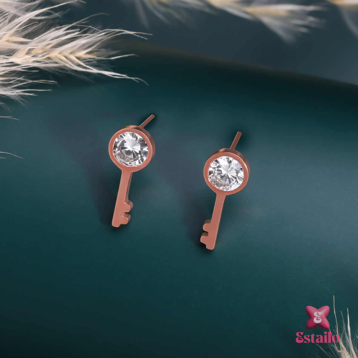 Crystal Key Studs Earring