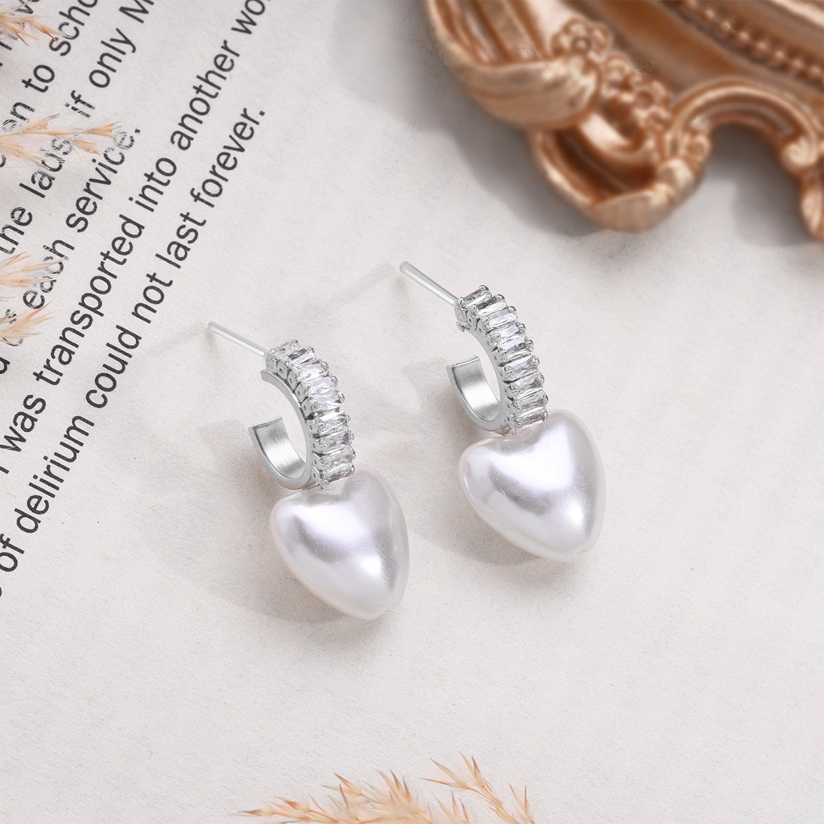 Dainty Heart Pearl Earrings