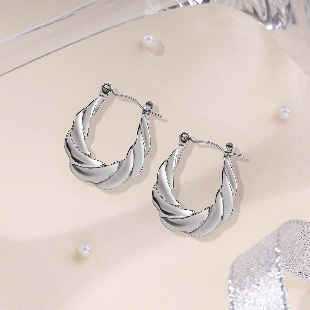 Silver Twist Hoops Earring
