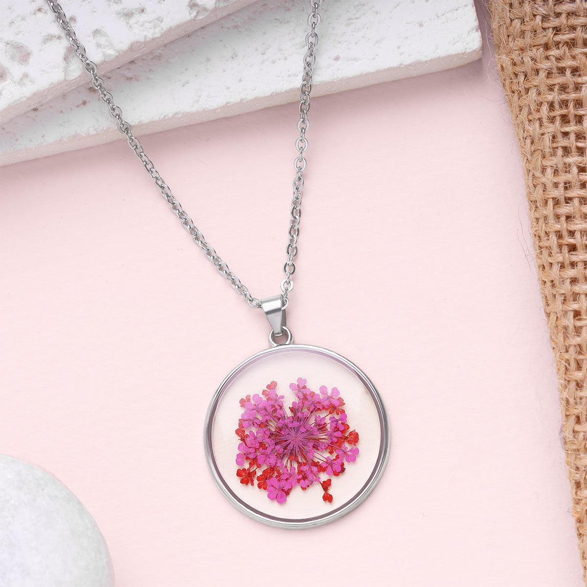 Pink Flower Stem Necklace