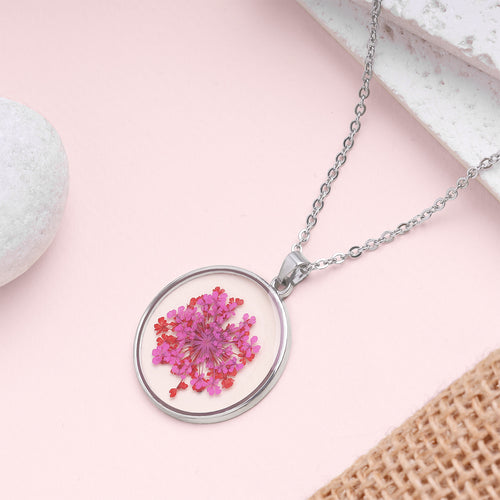 Pink Flower Stem Necklace