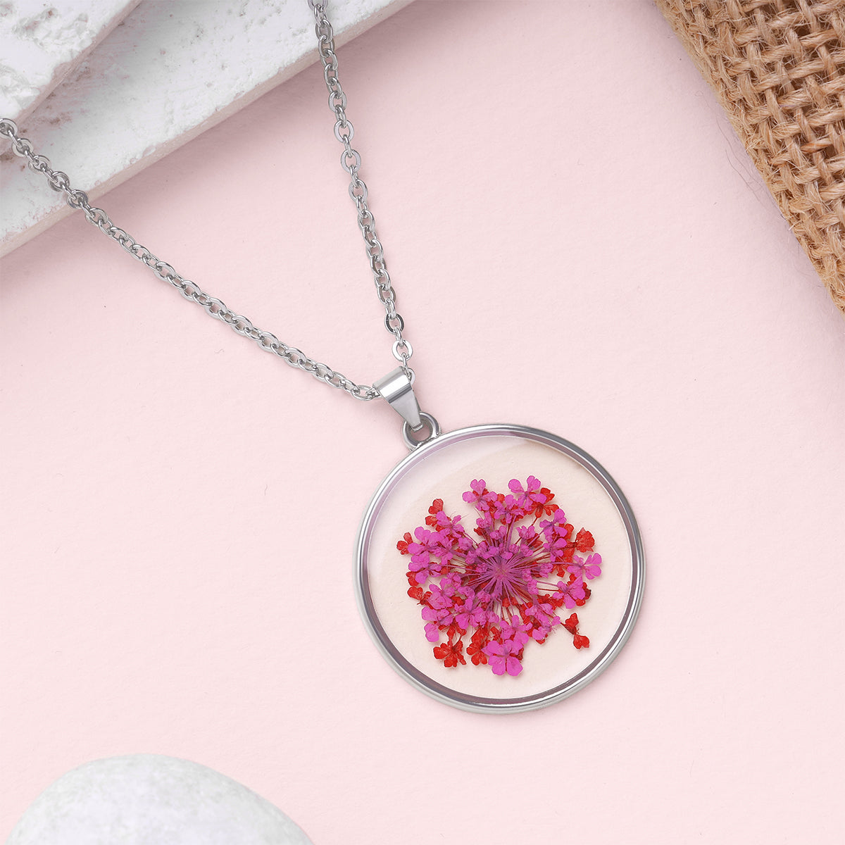 Pink Flower Stem Necklace