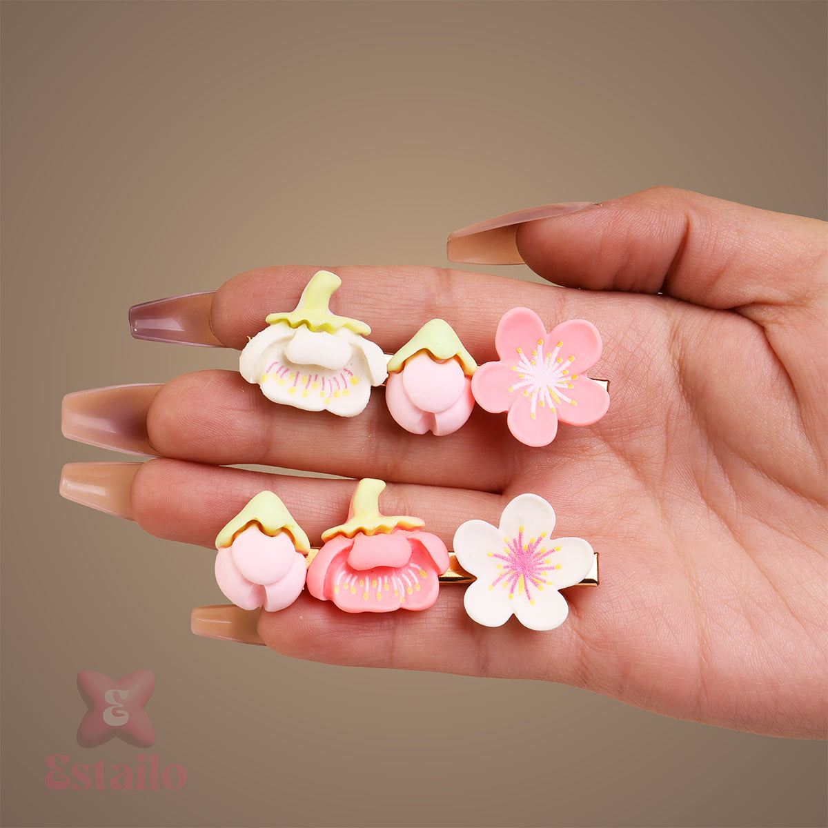 Spring Pink Flower Hair Clips