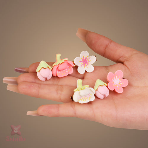 Spring Pink Flower Hair Clips