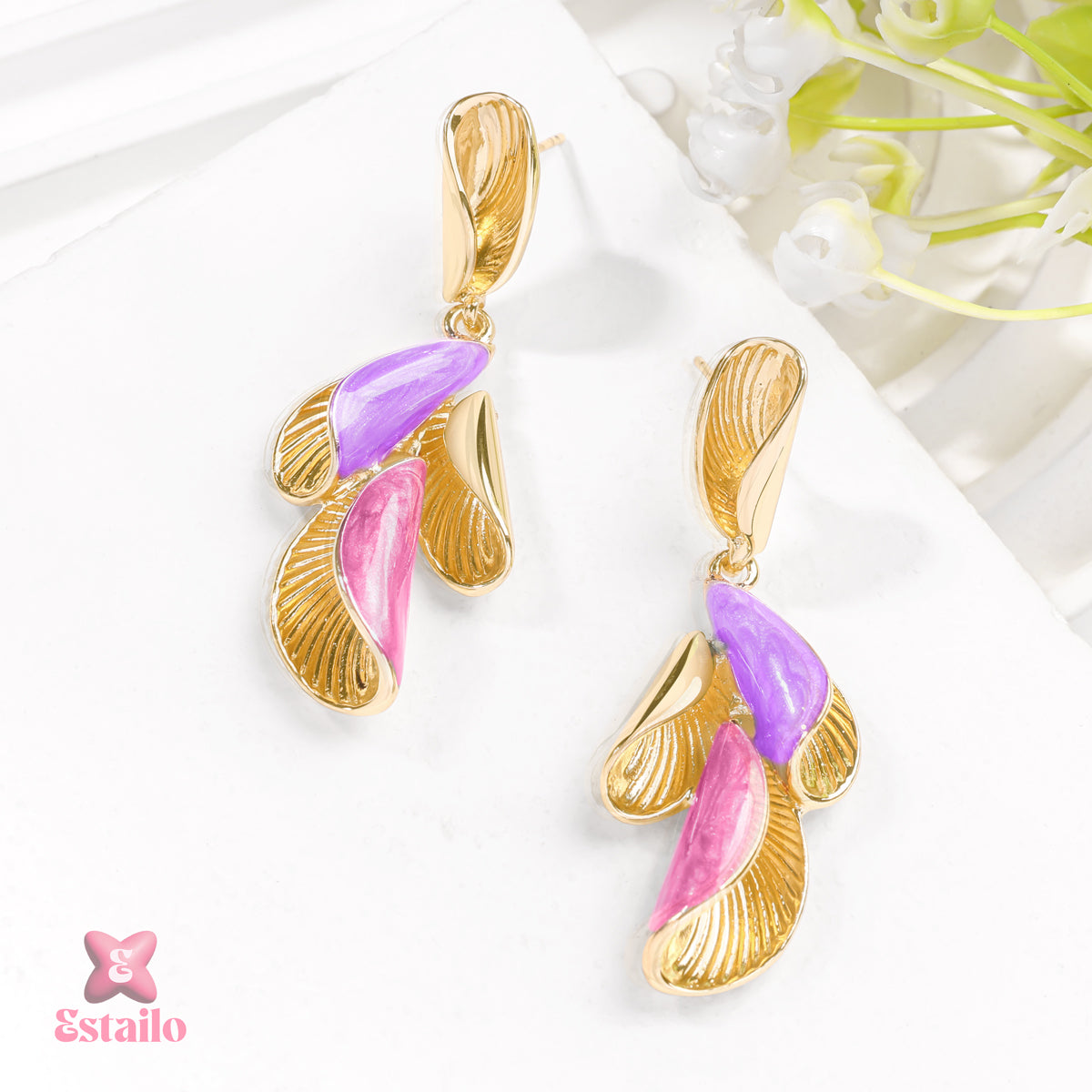 Lilac Petal Dangles Earrings