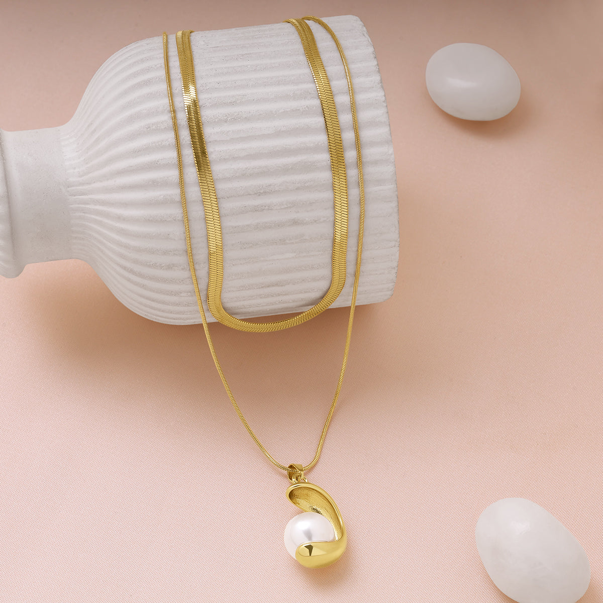 Layered Pearl Drop Necklace