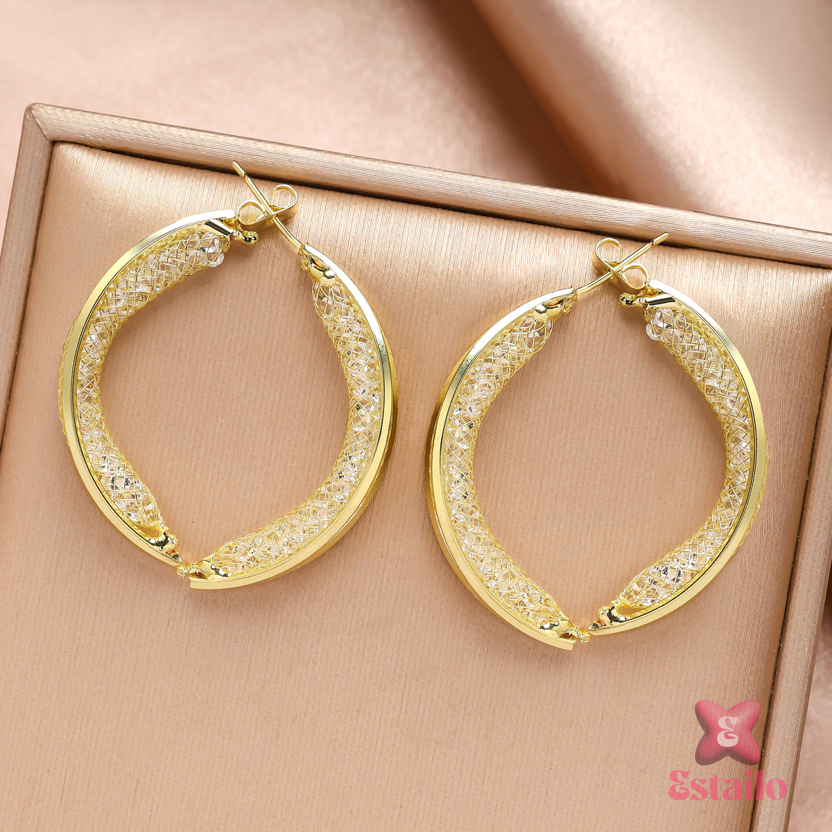 Glittering Gold Hoops Earrings