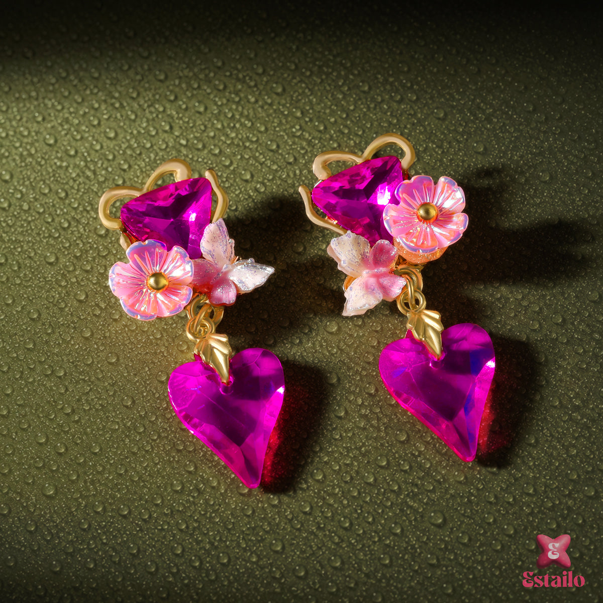 Fuchsia Gemstone Heart Earrings