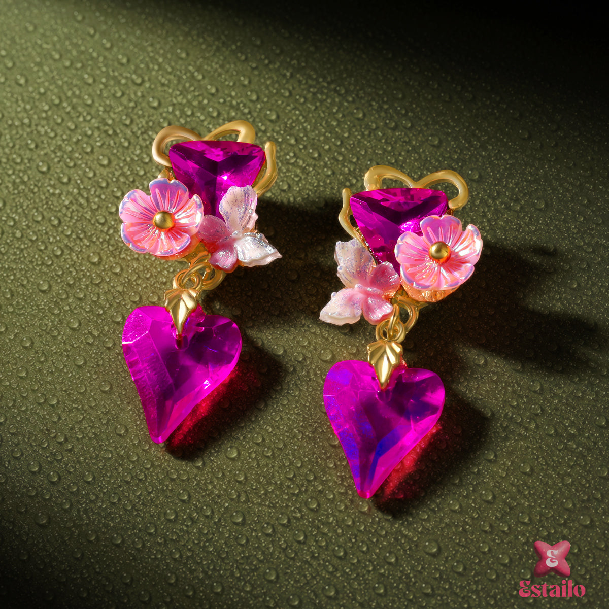 Fuchsia Gemstone Heart Earrings