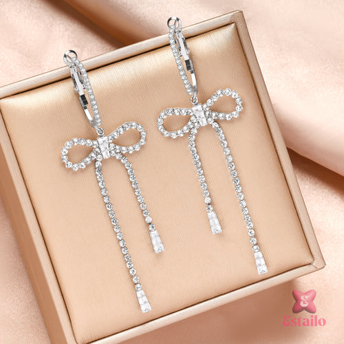 Rhinestone Ribbon Drop Earrings