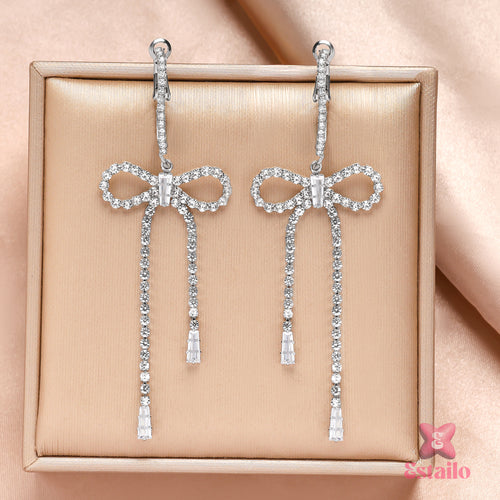 Rhinestone Ribbon Drop Earrings
