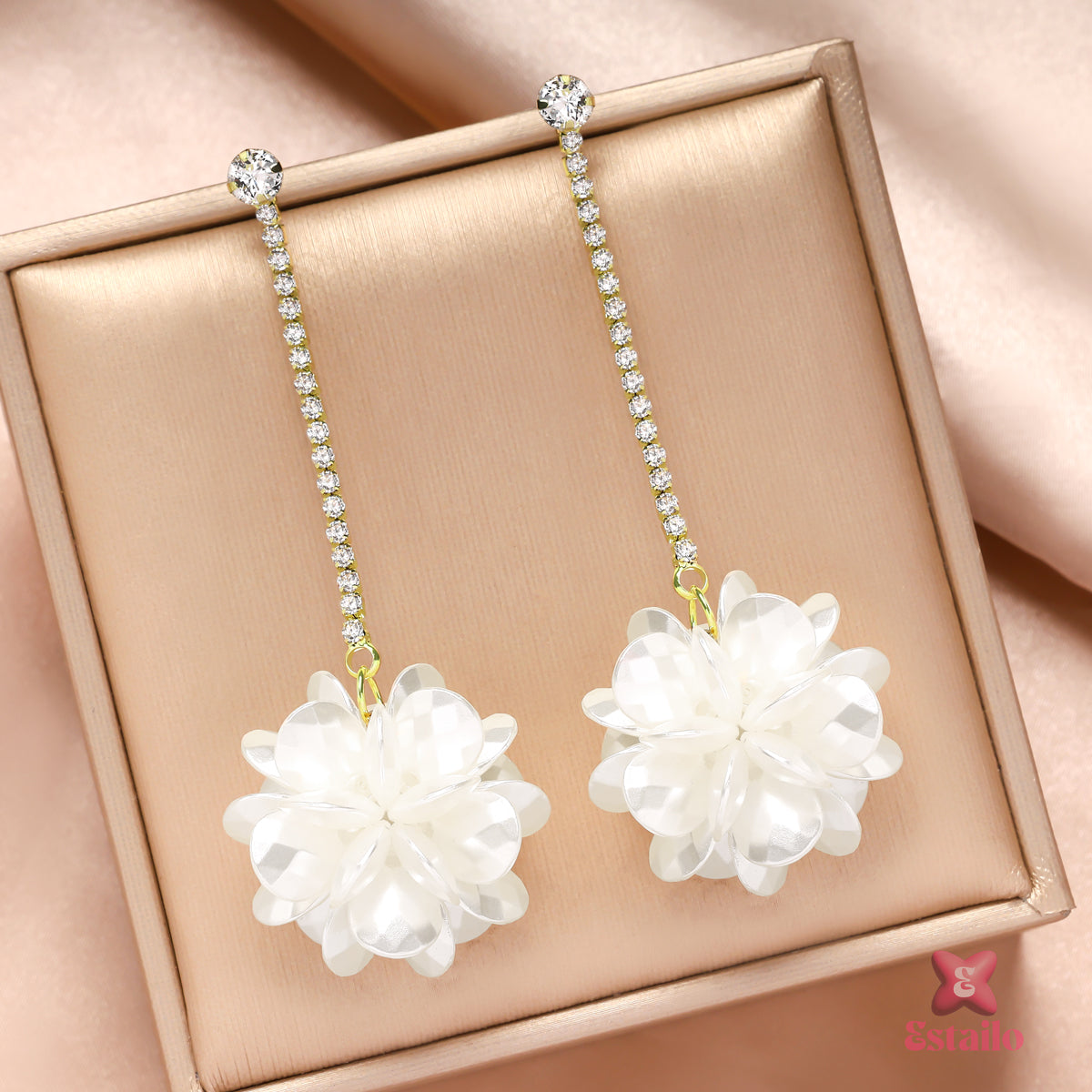 Opulent White Flower Drops Earrings