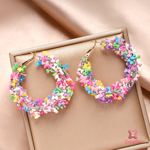 Rainbow Butterfly Hoops Earrings