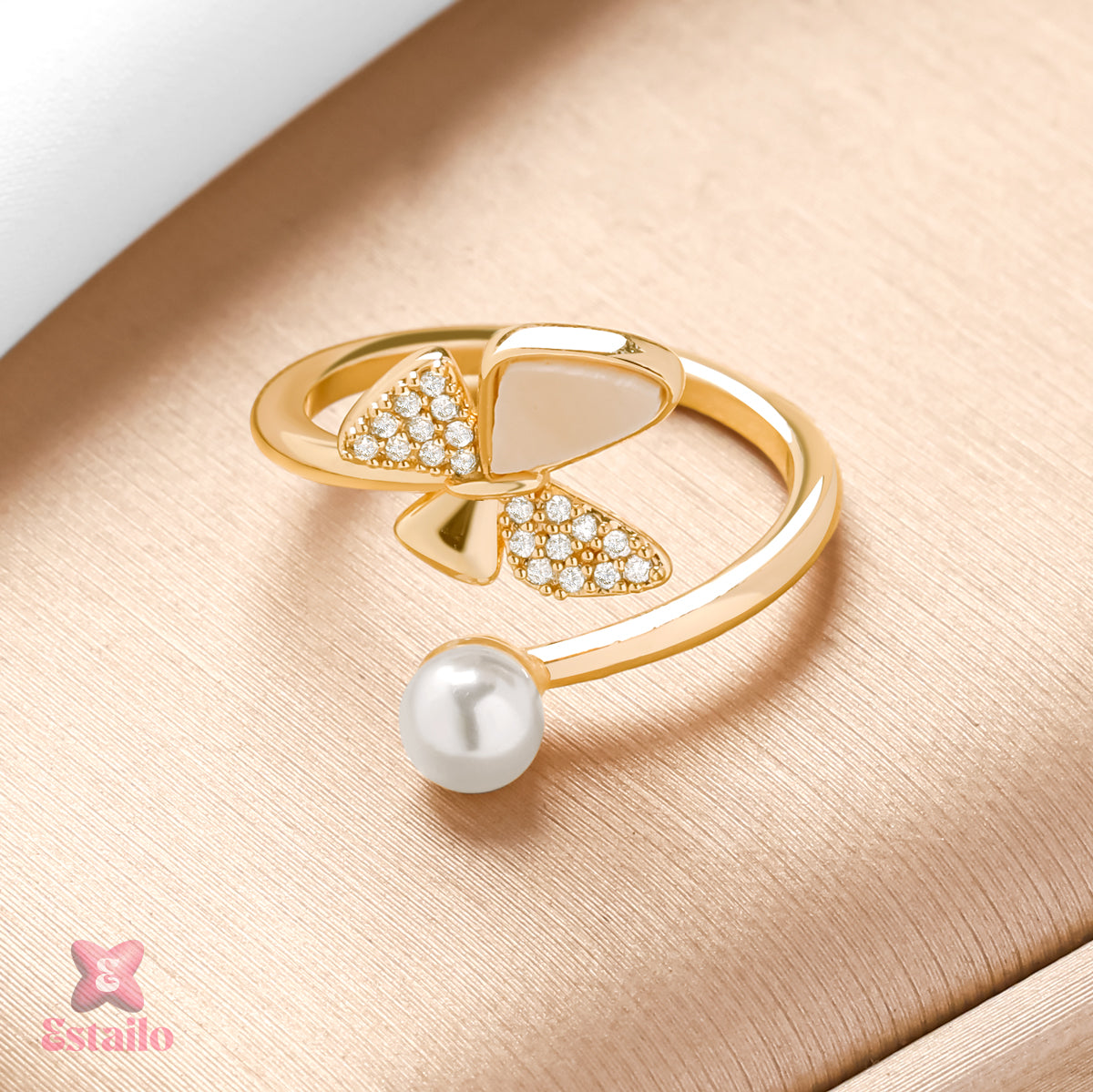 Gilded Butterfly Pearl Ring