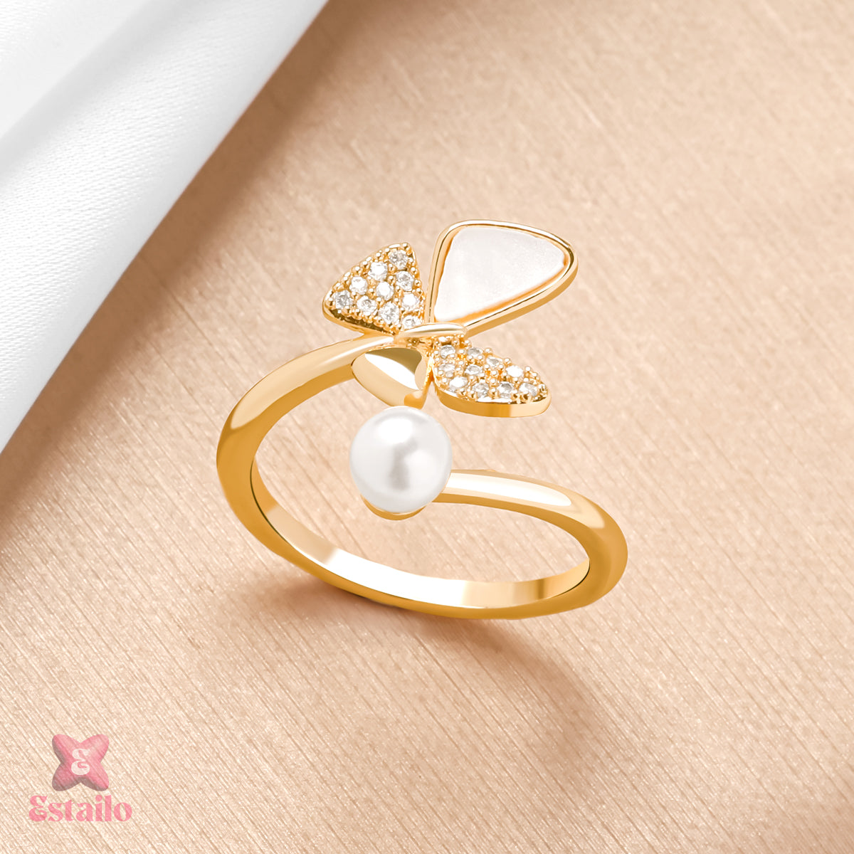 Gilded Butterfly Pearl Ring