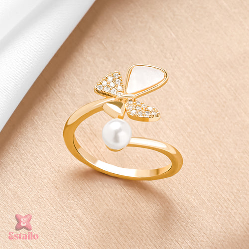 Gilded Butterfly Pearl Ring