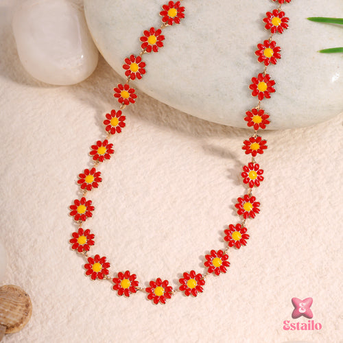 Ruby Red Daisy Necklace