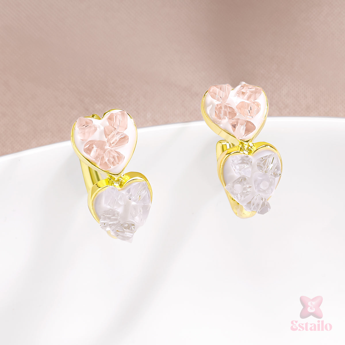 Pink & Clear Love Cuffs Earrings