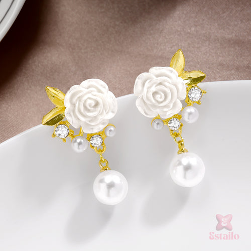 Bridal Rose Pearl Earrings
