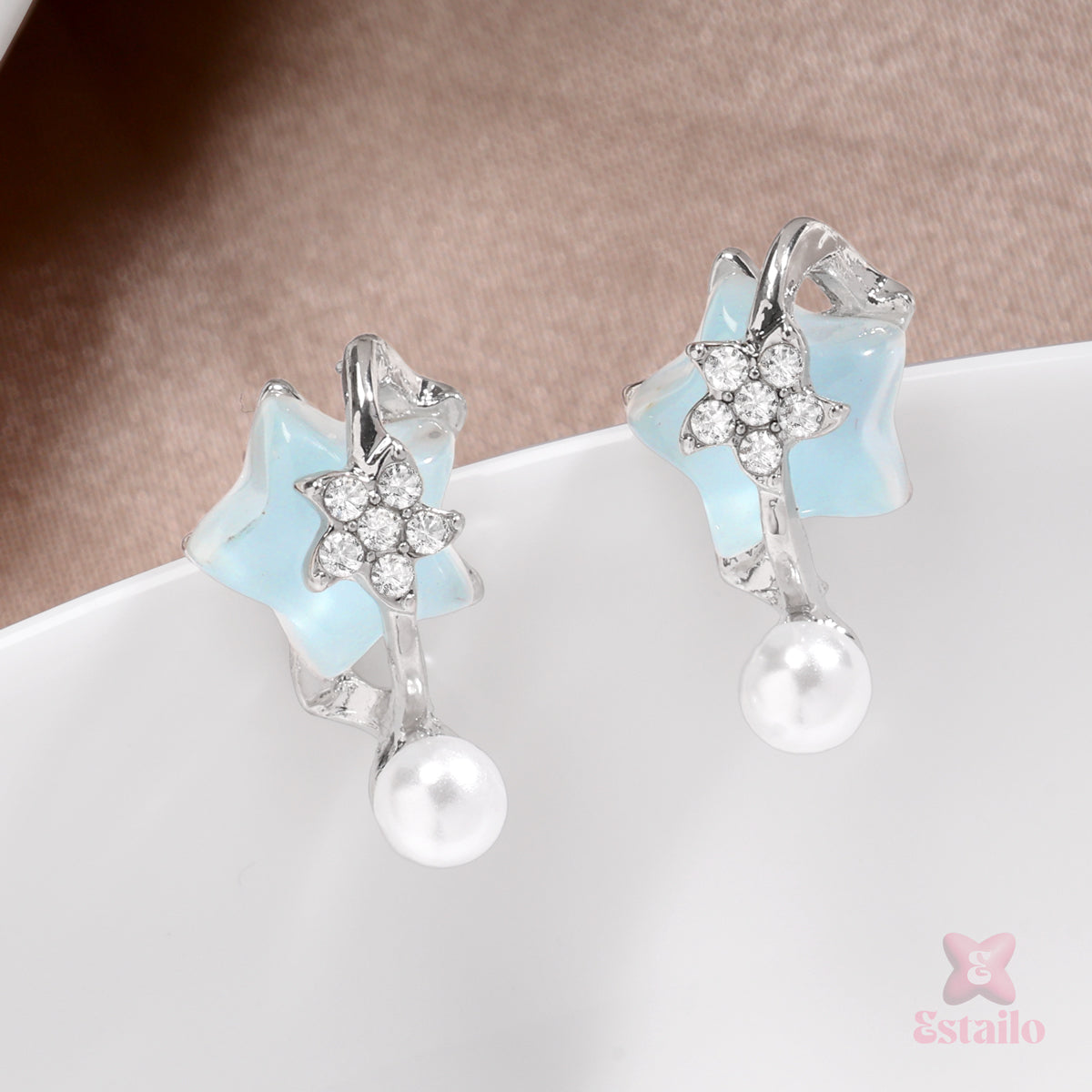 Dreamy Blue Pearl & Star Earrings