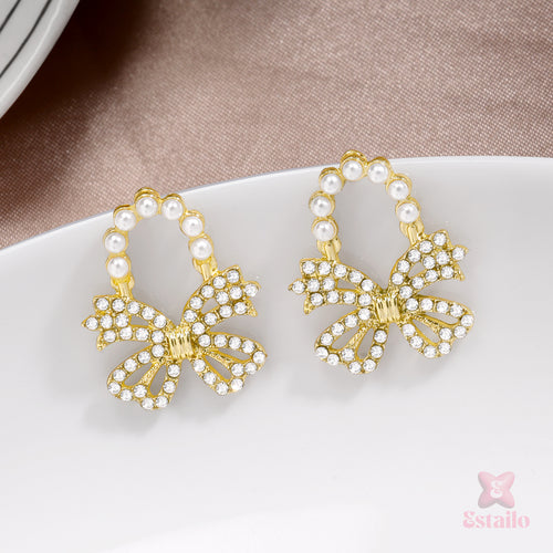 Golden Bow Pearl Drops Earrings