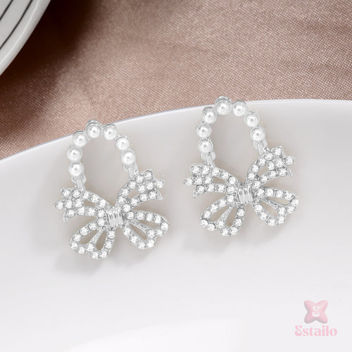 Sparkling Fleur Bow Studs Earrings