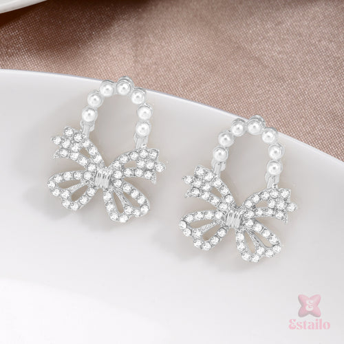 Sparkling Fleur Bow Studs Earrings